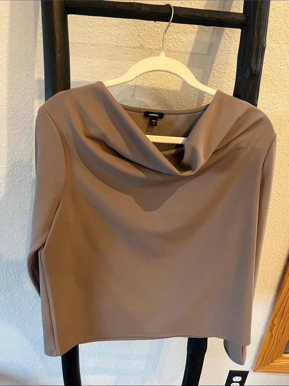 Express Neutral Taupe Cowl Neck Top